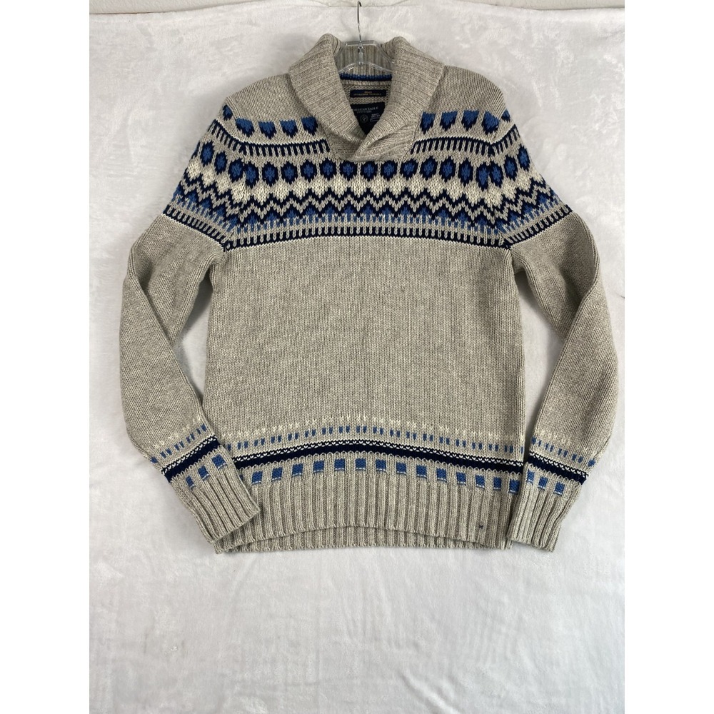 2/$30 American Eagle Knit Sweater Men M Grey Fair Isle Cotton Blend Preppy - Picture 3 of 12